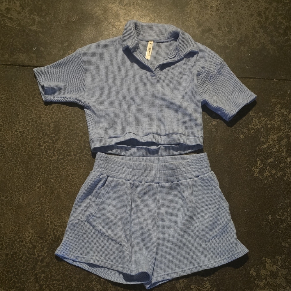 Blue Textured Two-Piece Set